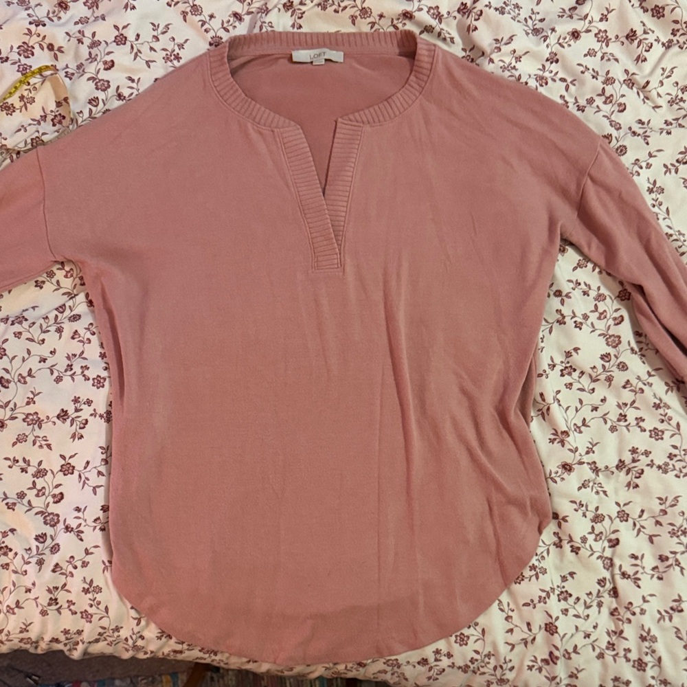 LOFT Dusty Rose Split Neck Blouse